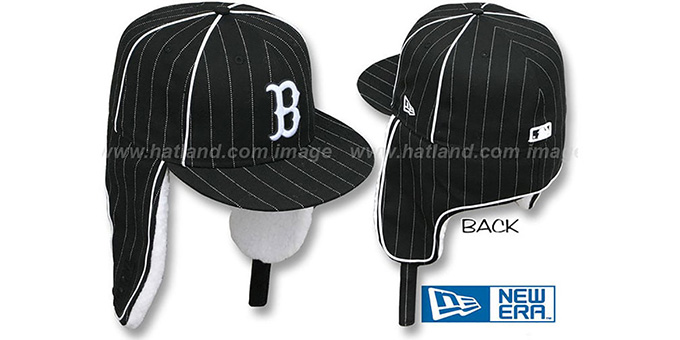Red Sox PINSTRIPE DOGEAR Black-White Fitted Hat by New Era