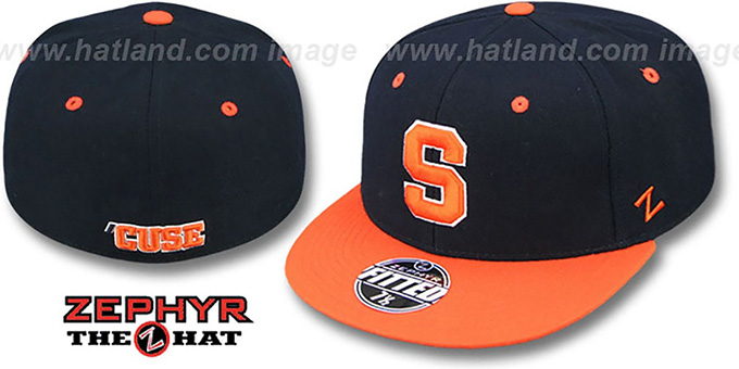 Syracuse SLIDER Navy-Orange Fitted Hat by Zephyr