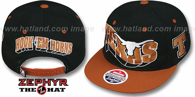Texas 2T FLASHBACK SNAPBACK Black-Burnt Orange Hat by Zephyr