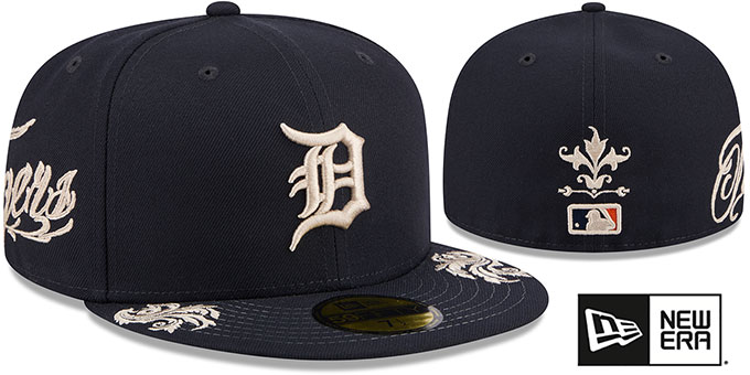 Detroit Tigers SIDE SCRIPT WORDMARK Navy Fitted Hat