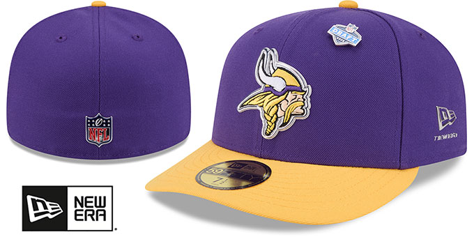 Minnesota Vikings 2026 PRECURVED NFL DRAFT Purple-Gold Fitted Hat