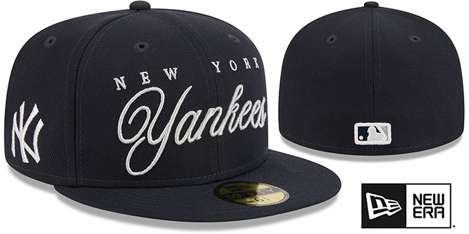 Classic Script New Era ニューエラ 8  3/7 NAVY New York Yankees SCRIPTED Navy Fitted Hat by New Era