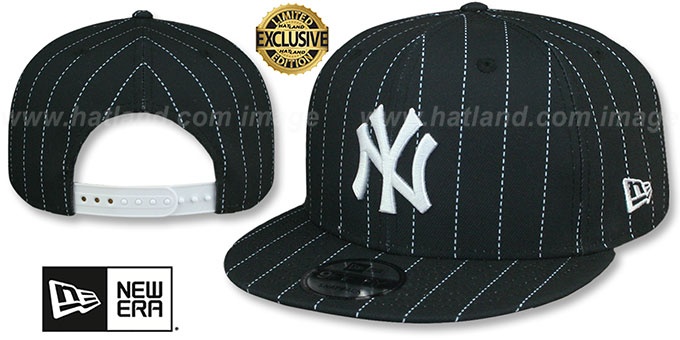 New York Yankees TEAM-BASIC PINSTRIPE SNAPBACK Black-White Hat