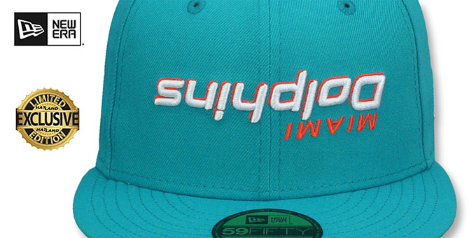 Miami Dolphins UPSIDE DOWN WORDMARK Aqua Fitted Hat