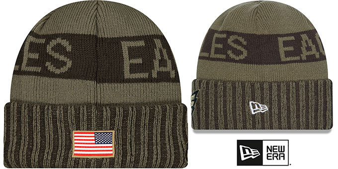 Philadelphia Eagles 2025 SALUTE-TO-SERVICE Olive Knit Beanie Hat display picture 1