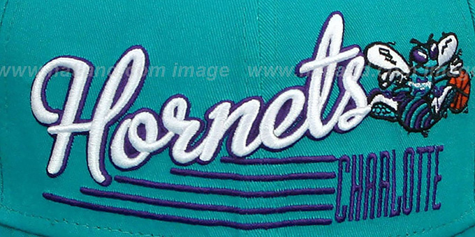 Hornets SCRIPT-STRIPE SNAPBACK Teal Hat by New Era