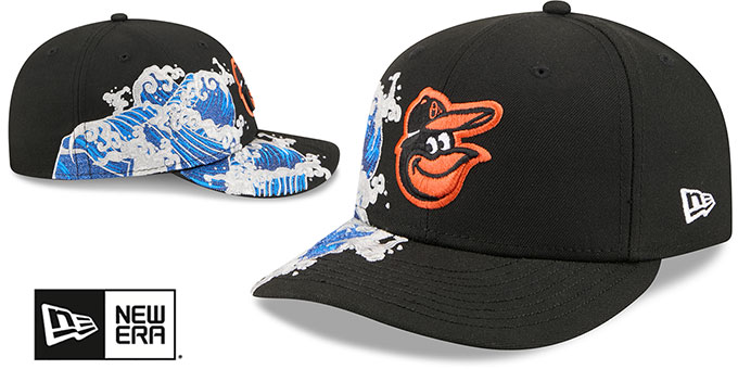 Baltimore Orioles PRE-CURVED SURF THE WAVE Black Fitted Hat