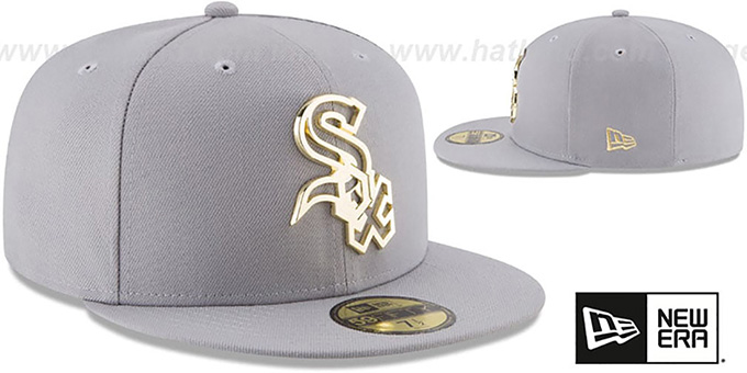 white and gold fitted hat