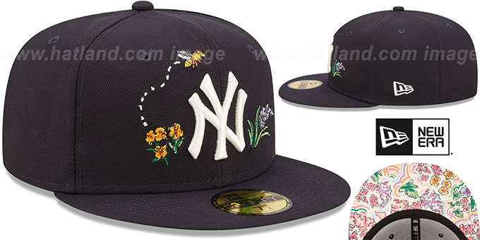 NWT New Era New York Yankees watercolor floral brim fitted hat cap navy. 71/4 New York Yankees WATER COLOR FLORAL New Era 59Fifty Fitted  main image 2
