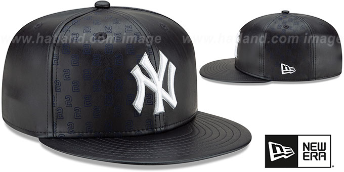 New York Yankees HOF JETER 2 ALL-OVER LEATHER Navy Fitted Hat