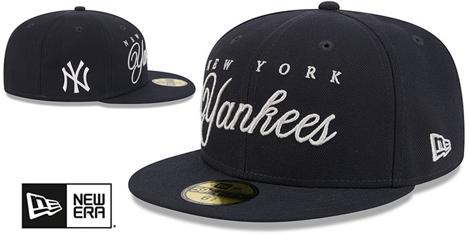New York Yankees SCRIPTED Navy Fitted Hat by New Era