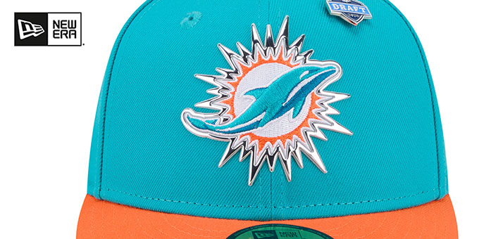 Miami Dolphins 2026 PRECURVED NFL DRAFT Aqua-Orange Fitted Hat display picture 1