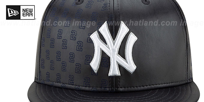 帽子 new york hat real leather casquette New York Yankees HOF JETER 2 ALL-OVER LEATHER Navy Fitted Hat
