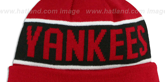 New York Yankees THE-COACH Red-Black Knit Beanie Hat display picture 1