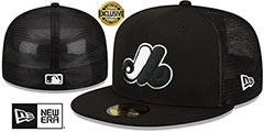 Montreal Expos BATTING PRACTICE TRUCKER Black-White Fitted Hat display picture 1
