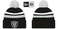 【US限定】New Era Las Vegas raiders Pom Knit Black Stripes Las Vegas Raiders FRESH STRIPED Knit Beanie Hat by New Era